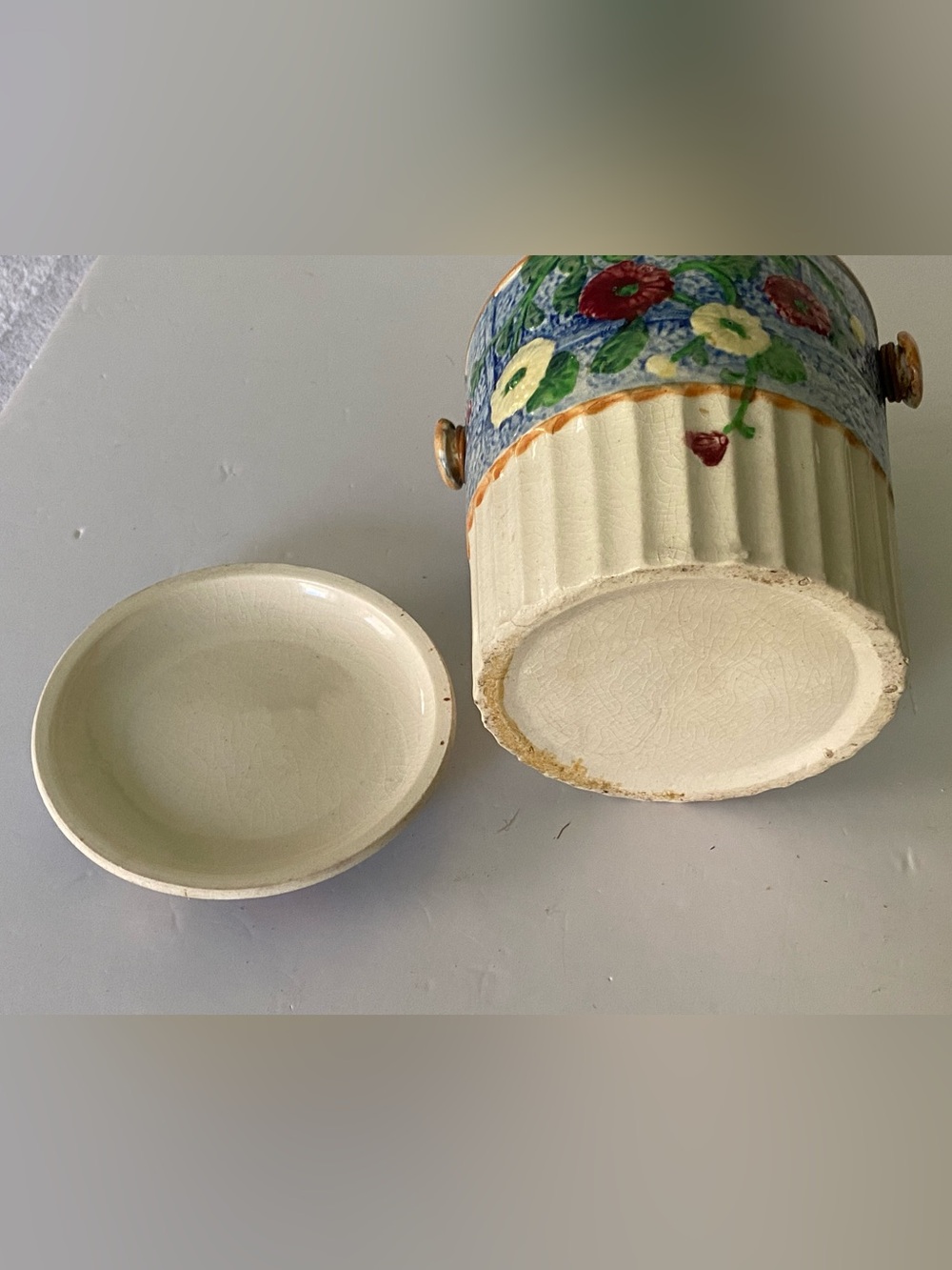 Vintage Colourful Ceramic Biscuit Jar With Wood Handle - Picture 5 of 7